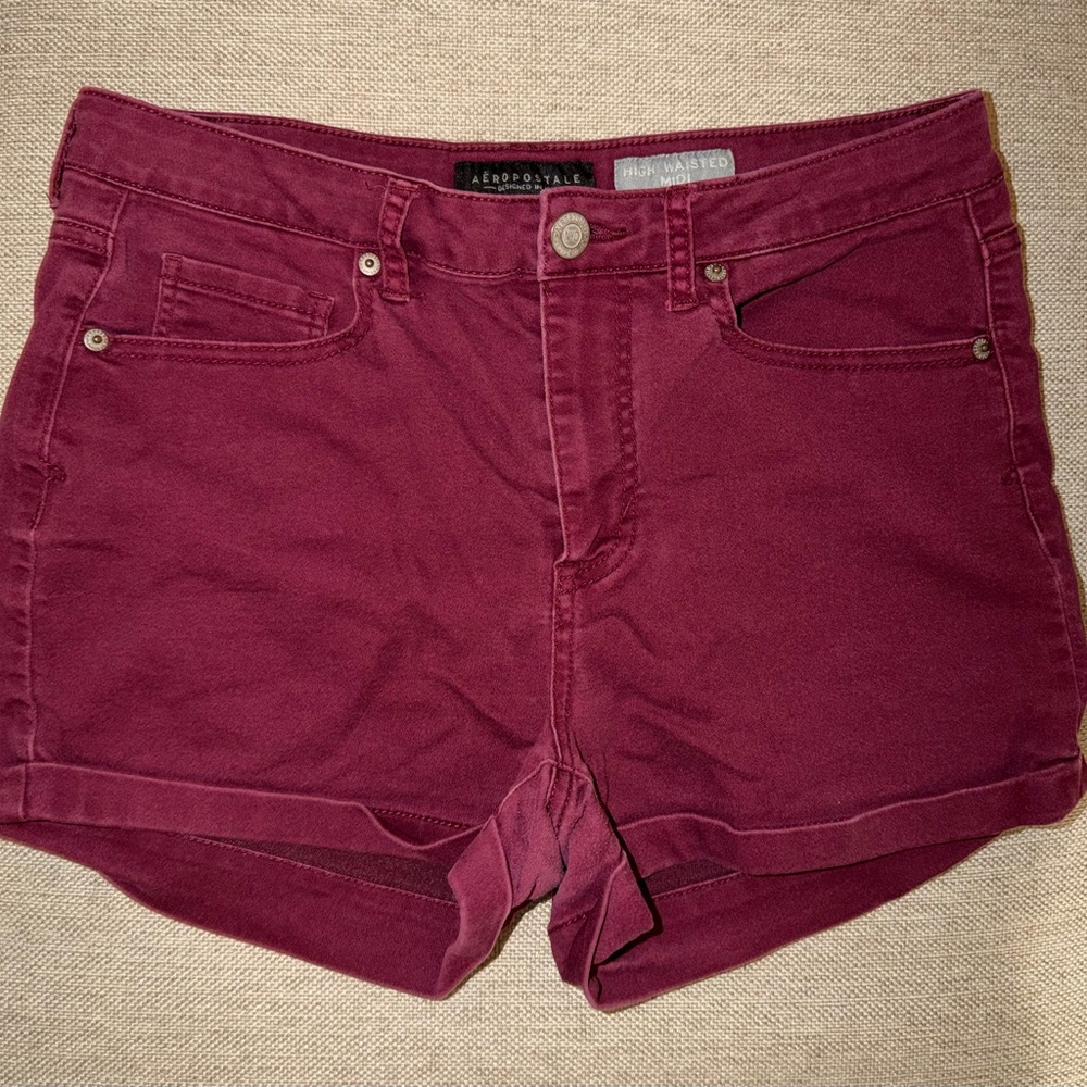 Aeropostale Women's High Waist Maroon Shorts